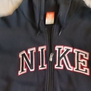 Nike Navy Hoodie with White and Red-Outlined NIKE Letters